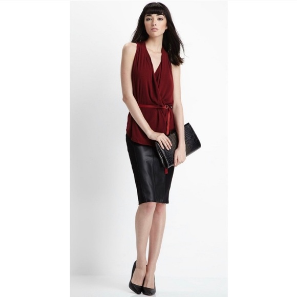 DESIGNER Overlap Belted Blouse Top - Picture 7 of 8